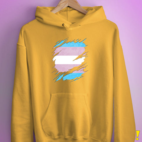 Transgender Pride Flag Ripped Reveal Hoodie - Mustard